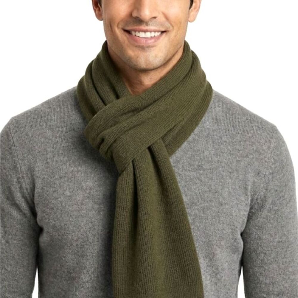 C.P. Company Men's Olive Green Lambswool Knit No Fringe Winter Scarf
